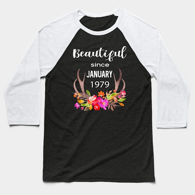 Beautiful Since January 1979 Boho Floral Birthday Gift Women Girls Ladies Baseball T-Shirt by familycuteycom